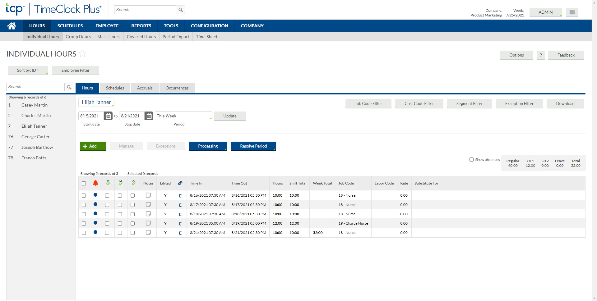 screenshot of TimeClock Plus